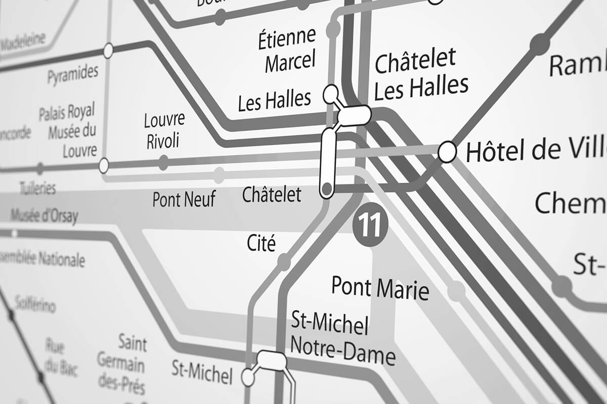 Detail of the subway map of Paris.
