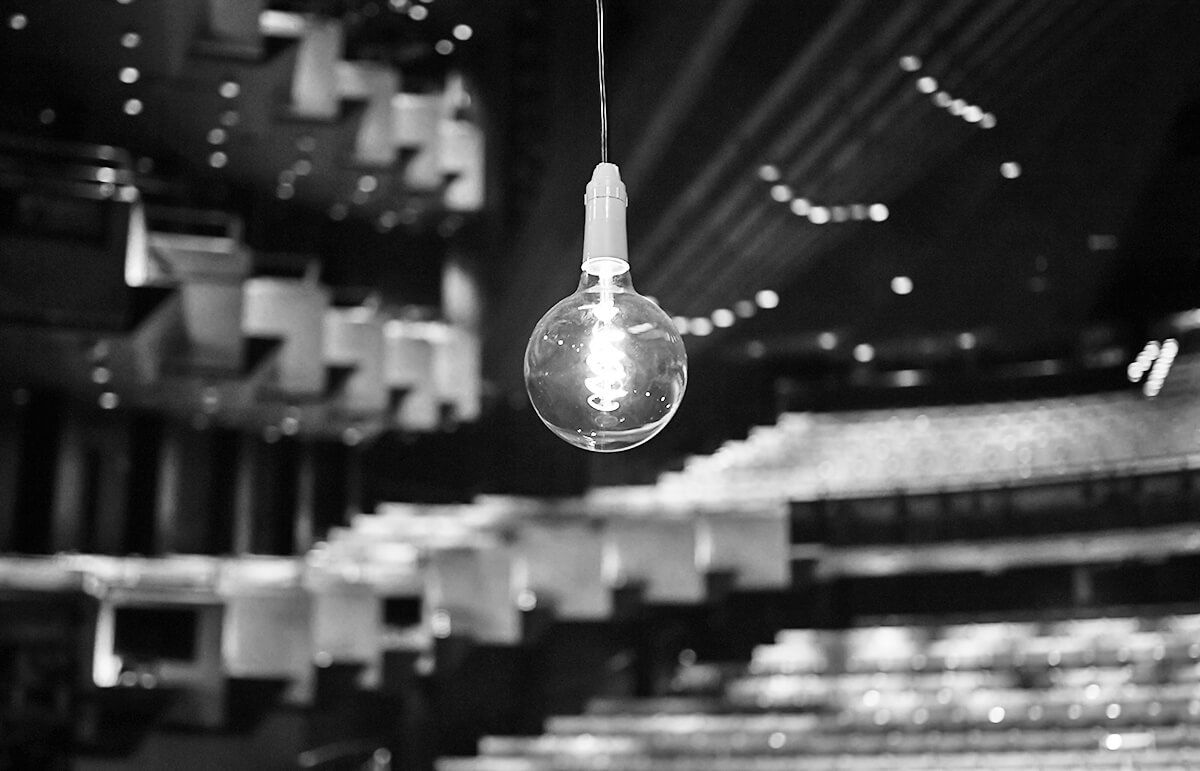 A "ghost light" hangs onto the stage of the Joan Sutherland Theatre at the Sydney Opera House.