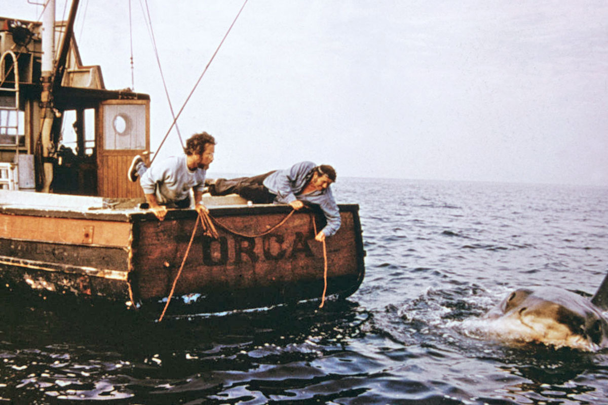 Dreyfuss and Shaw Fishing in 'Jaws,' 1975.