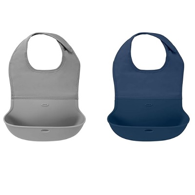 2 OXO Tot Roll-Up Bibs, gray and navy